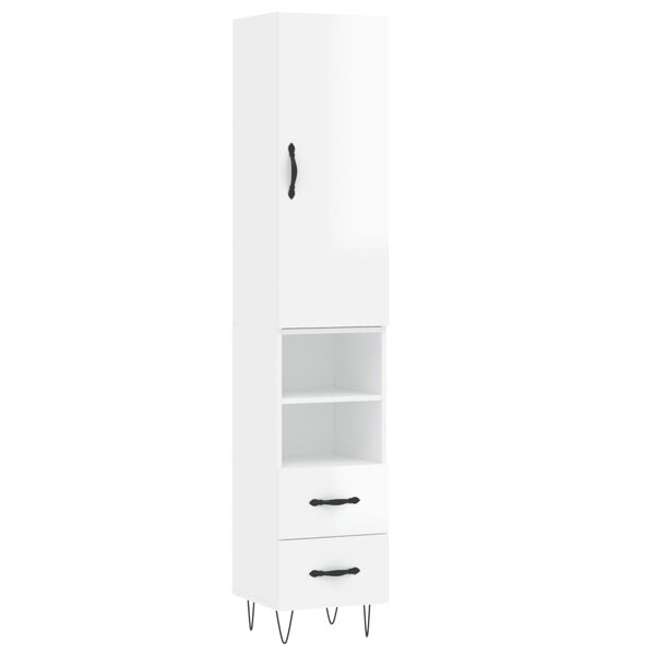 vidaXL Buffet haut Blanc brillant 34 5x34x180 cm Bois d'ingénierie