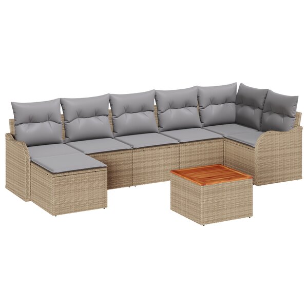 Ensemble canapé de jardin 8 pièces avec coussins Beige Poly Rotin Acacia