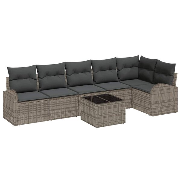 vidaXL Ensemble de canapé de jardin avec coussin 7 Pièces Gris Poly rotin