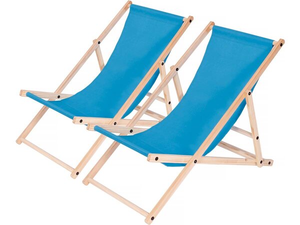 Lot de 2 transats en bois "chilienne" - 107 x 56.5 x 81 cm - bleu