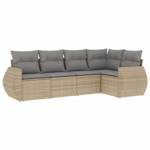 vidaXL Salon de jardin avec coussins 5 Pièces beige résine tressée