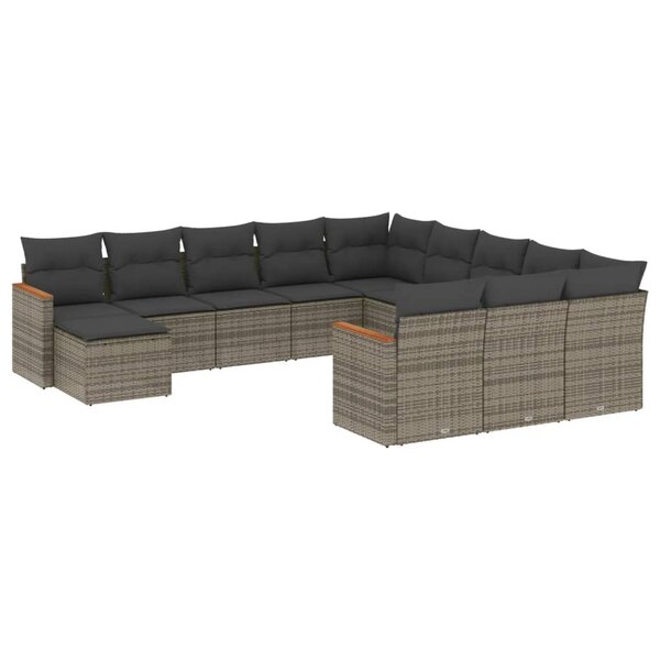 vidaXL Salon de jardin avec coussins 12 Pièces gris résine tressée