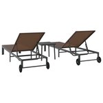 vidaXL Chaises longues 2 Pièces avec roues et table en poly rattan marron