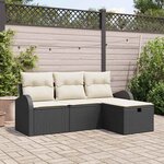 vidaXL Ensemble de canapé de jardin avec coussin 4 Pièces Noir Poly rotin