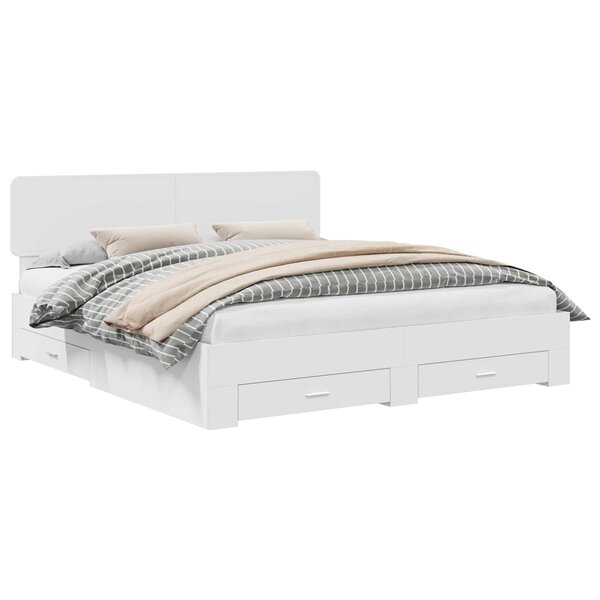 vidaXL Cadre de lit avec tiroir Blanc 200 x 200 cm Bois d'ingénierie