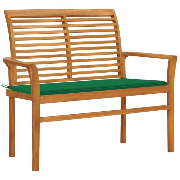 vidaXL Banc de jardin avec coussin vert 112 cm Bois de teck massif