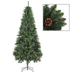 vidaXL Arbre de Noël artificiel pré-éclairé/boules pommes de pin 210cm