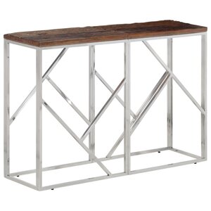 vidaXL Table console argenté acier inoxydable et bois de mélèze massif