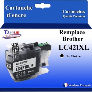 T3AZUR- Cartouche compatible avec Brother LC421 XL pour Brother MFC-J1010DW Noire