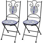 vidaXL Chaises pliables de bistro 2 Pièces Céramique Bleu et blanc