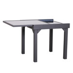 Table extensible de jardin grande taille dim. dépliées 160L x 80l x 75H cm alu métal époxy gris foncé plateau verre trempé noir
