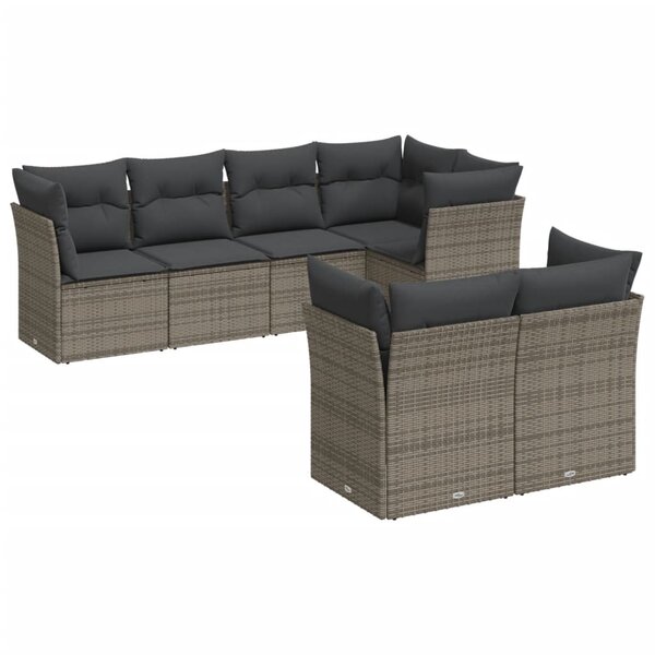 vidaXL Salon de jardin avec coussins 7 Pièces gris résine tressée