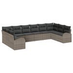 vidaXL Canapé de jardin 10 pièces avec coussins en poly rotin gris