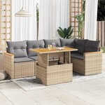 vidaXL Salon de jardin 6 Pièces avec coussins beige résine tressée acacia