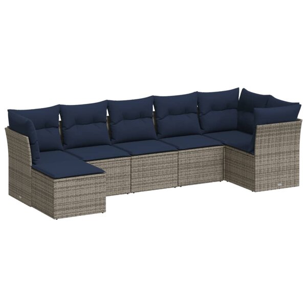 vidaXL Salon de jardin 7 Pièces avec coussins gris résine tressée