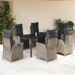 vidaXL Ensemble à manger de jardin et coussins 7 Pièces gris rotin