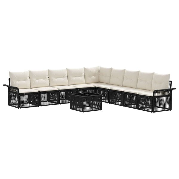 vidaXL Ensemble de canapé de jardin 10 Pièces Noir polyrotin