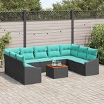 vidaXL Ensemble de canapé de jardin avec coussin 10 Pièces Noir polyrotin