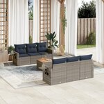 vidaXL Salon de jardin 7 Pièces avec coussins gris résine tressée