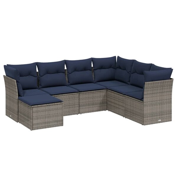 vidaXL Salon de jardin 7 Pièces avec coussins gris résine tressée