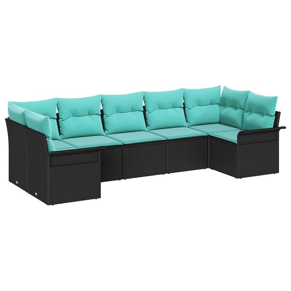 vidaXL Ensemble de canapé de jardin avec coussin 7 Pièces Noir Poly rotin