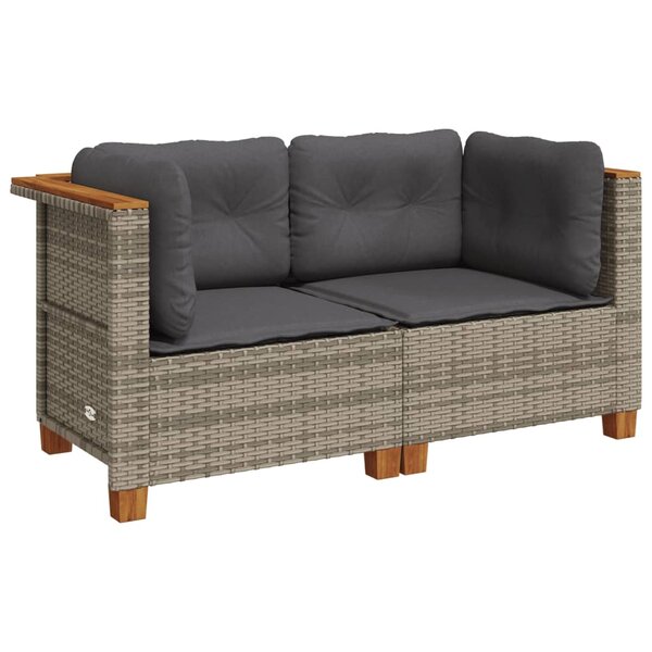 vidaXL Canapés d'angle de jardin et coussins 2 Pièces gris résine tressée