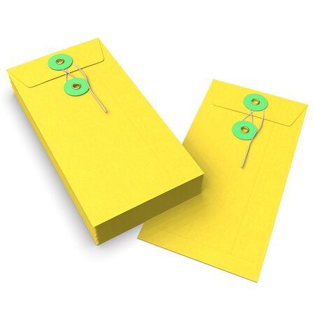 Lot de 20 enveloppes jaune + vert à rondelle et ficelle 220x110