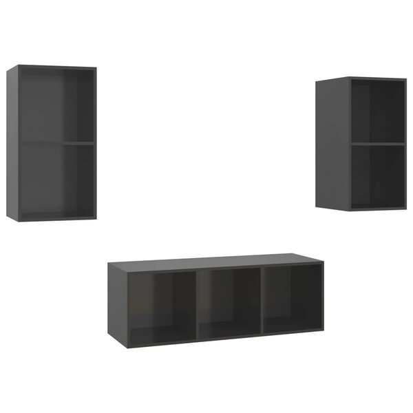 vidaXL Ensemble de meubles TV 3 Pièces Gris brillant Bois d'ingénierie