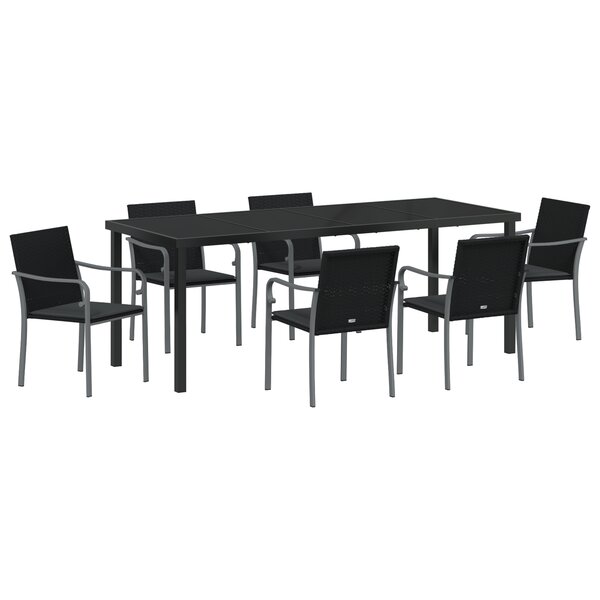 vidaXL Ensemble de repas de jardin de 7 pièces avec coussins en rotin poly noir.