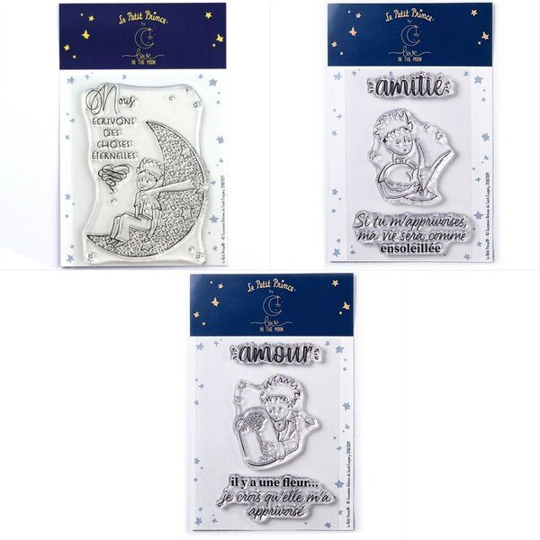 7 Tampons transparents Le Petit Prince et La lune + Renard + Fleur