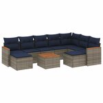 vidaXL Salon de jardin 10 Pièces avec coussins gris résine tressée