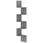 vidaXL Étagère d'angle murale gris 19x19x123 cm bois d'ingénierie
