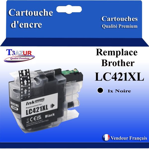 T3AZUR- Cartouche compatible avec Brother LC421 XL pour Brother MFC-J1010DW  Noire