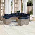 vidaXL Salon de jardin avec coussins 13 Pièces gris résine tressée