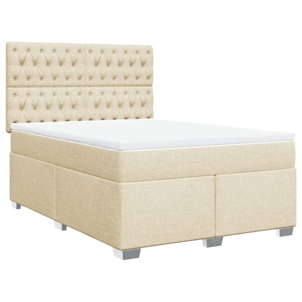 vidaXL Sommier à lattes de lit avec matelas Crème 160x200 cm Tissu