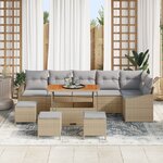 Ensemble de canapés de jardin 10 pièces avec coussins Beige Poly Rotin Acacia