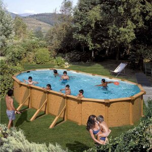 Piscine ronde 3.75mx1.20 décoré bois avec renforts