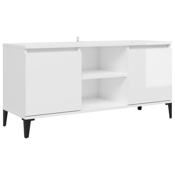 vidaXL Meuble TV avec pieds en métal Blanc brillant 103 5x35x50 cm