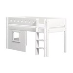 Flexa WHITE Lit mi-hauteur avec echelle droite 90 x 200 cm Facades cabane cadre blanc Barriere de securite classique Blanc