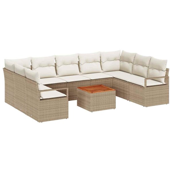 vidaXL Ensemble de canapé de jardin 10 Pièces Beige  blanc