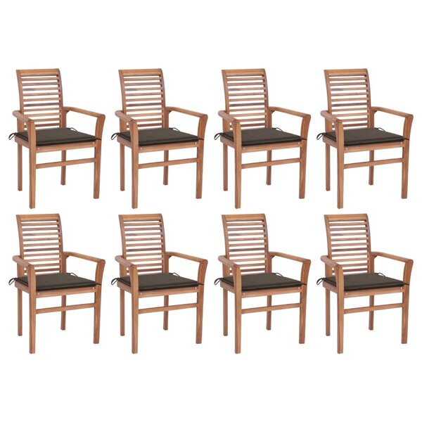 vidaXL Chaises à manger lot de 8 avec coussins taupe Bois teck solide