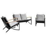 vidaXL Ensemble de meubles de balcon avec coussins 3 Pièces noir acier