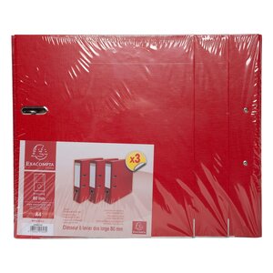 Lot De 3 Classeurs À Levier - Dos De 80mm - Format À Classer A4 - Extérieur En Polypropylène / Intérieur En Papier - Rouge - Exacompta