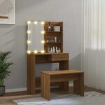 vidaXL Ensemble de coiffeuse avec LED Chêne marron Bois d'ingénierie