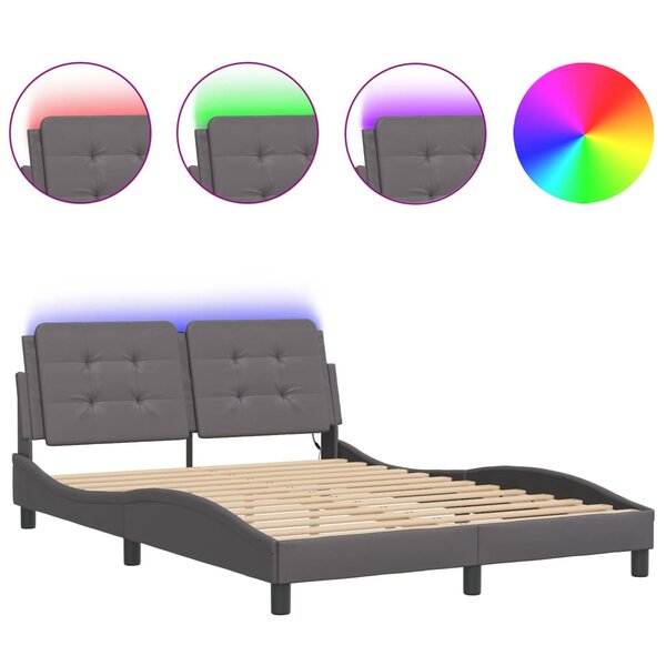 vidaXL Cadre de lit avec LED sans matelas Zadar gris 140x200 cm