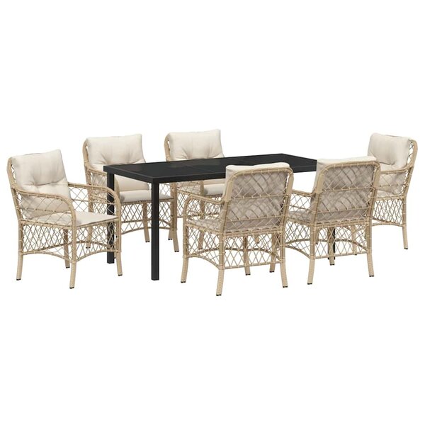 vidaXL Ensemble de salle à manger pour jardin 7 Pièces Beige Poly rotin
