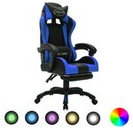 Chaise fauteuil siège pivotante de bureau informatique étude de jeux vidéo avec LED RVB et similicuir bleu 02_0024200