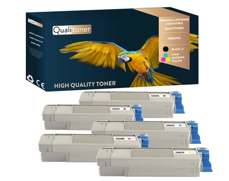 Qualitoner x5 toners 43865724 (noir x2 + cyan + magenta + jaune) compatible pour oki
