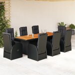 vidaXL Ensemble à manger de jardin 9Pièces coussins noir résine tressée