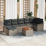 vidaXL Ensemble de canapés de jardin de 8 pièces avec coussins en gris poly rattan